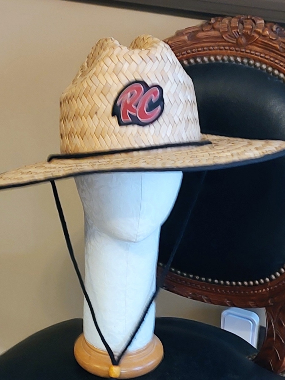 Classic Sacramento River Cats Straw Sun Hat with Black Chin Cord - Large